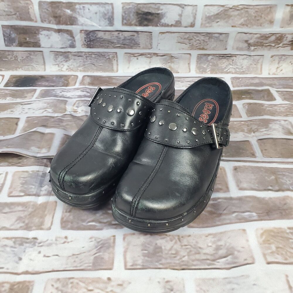 Klogs Shoes Size 8M Black Mules Buckle Studded Punk Grunge Chunky Goth